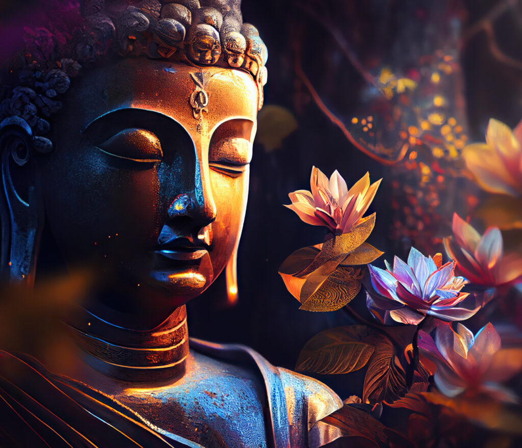 Colorful Buddha with flowers